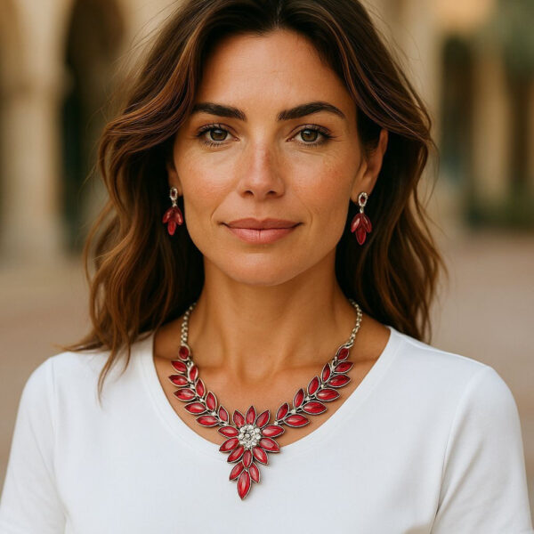 Red Retro Crystal Women's Necklace Earrings