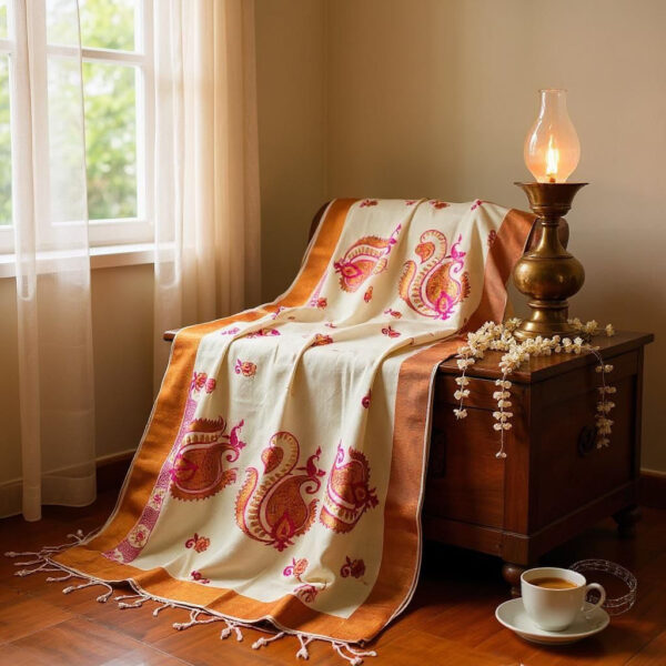 Elegant Onam Saree with Paisley Embroidery