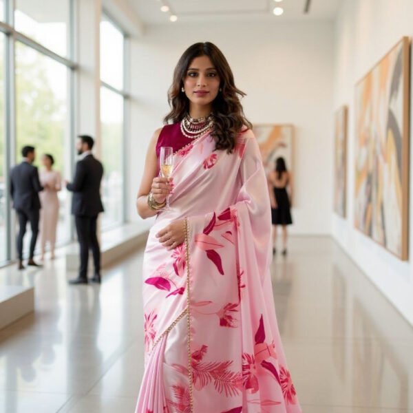 Ready-to-Wear Saree Pink and Blouse set.