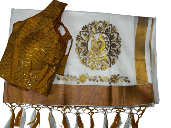 Majestic Golden Peacock Saree with Sequin Blouse