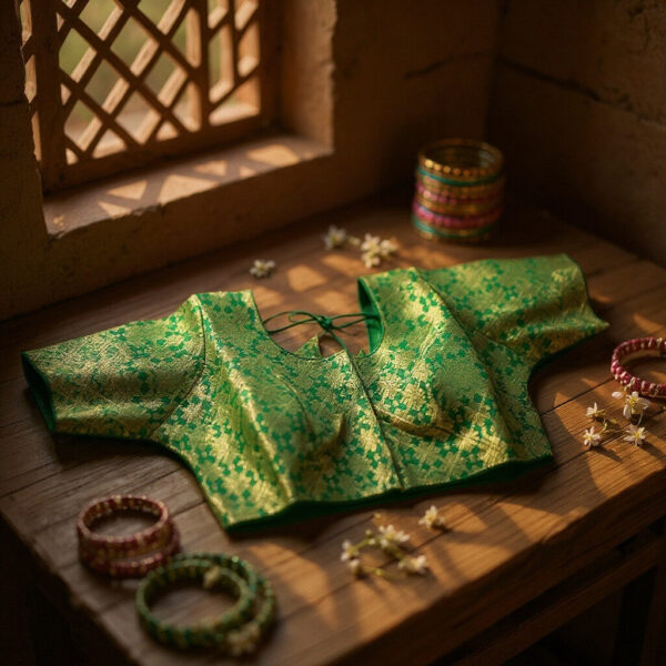 Vibrant Brocade Blouse in Green and Gold