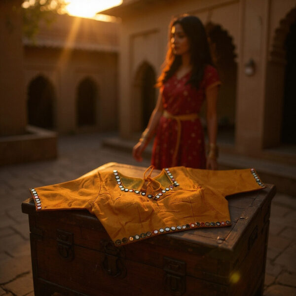 Elegant Mustard Blouse with Mirror Detailing