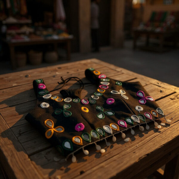 Handcrafted Black Blouse with Mirror and Thread Work