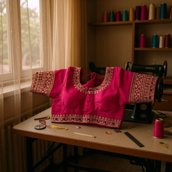 Vibrant Rani Pink Blouse with Gold Zari work